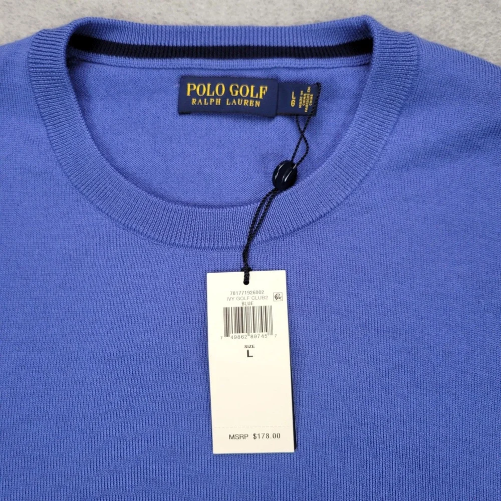 Polo Golf Ralph Lauren Sweater Mens L Blue Merino Wool Crewneck Ivy Golf Club 2